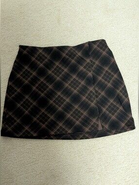 H&M Black and Brown Plaid Mini Skirt